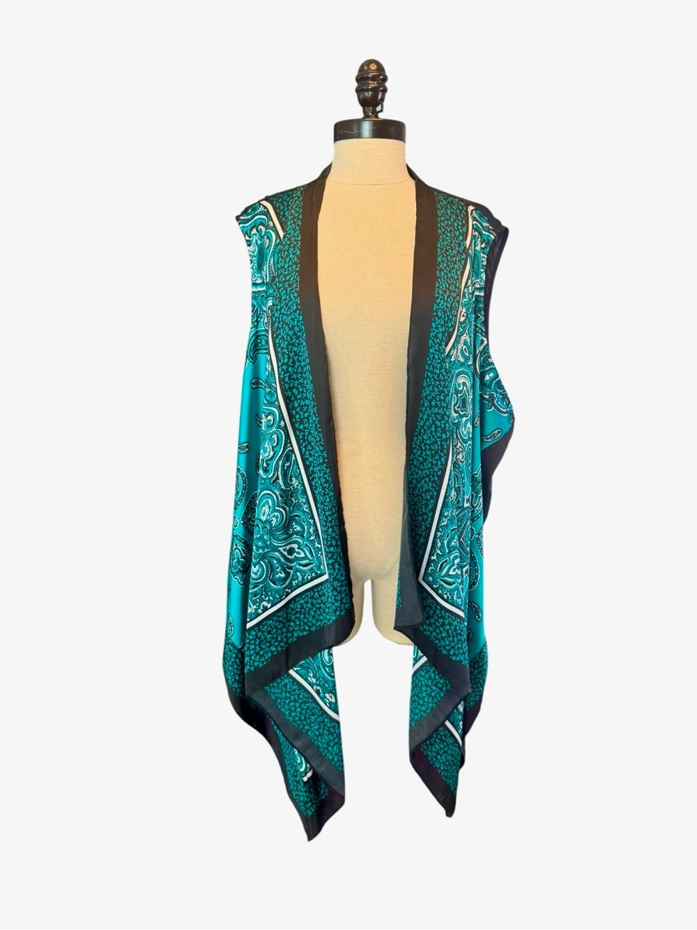 Michael Kors 3X Paisley Kimono Cardigan Teal Black Open Front Duster Plus Size - Picture 2 of 10